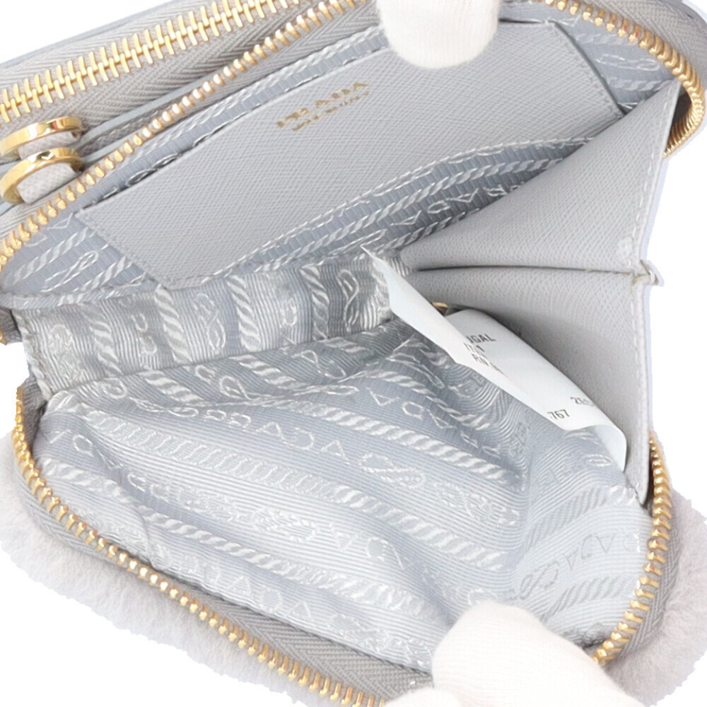 Prada Triangle W Mini Pouch Saffiano Shoulder Bag Leather 1NR015 Gray Women's... - Picture 8 of 9